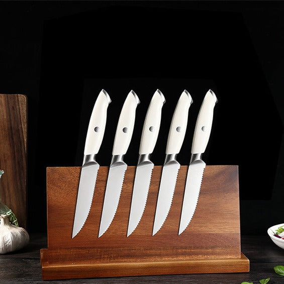 BEZIA Steak Knives, Non-Serrated Steak Knives Set of 6, 5 Inch German  Stainless Steel Steak Knife, 6 Pieces Razor Sharp Straight Edge Steak knife  with