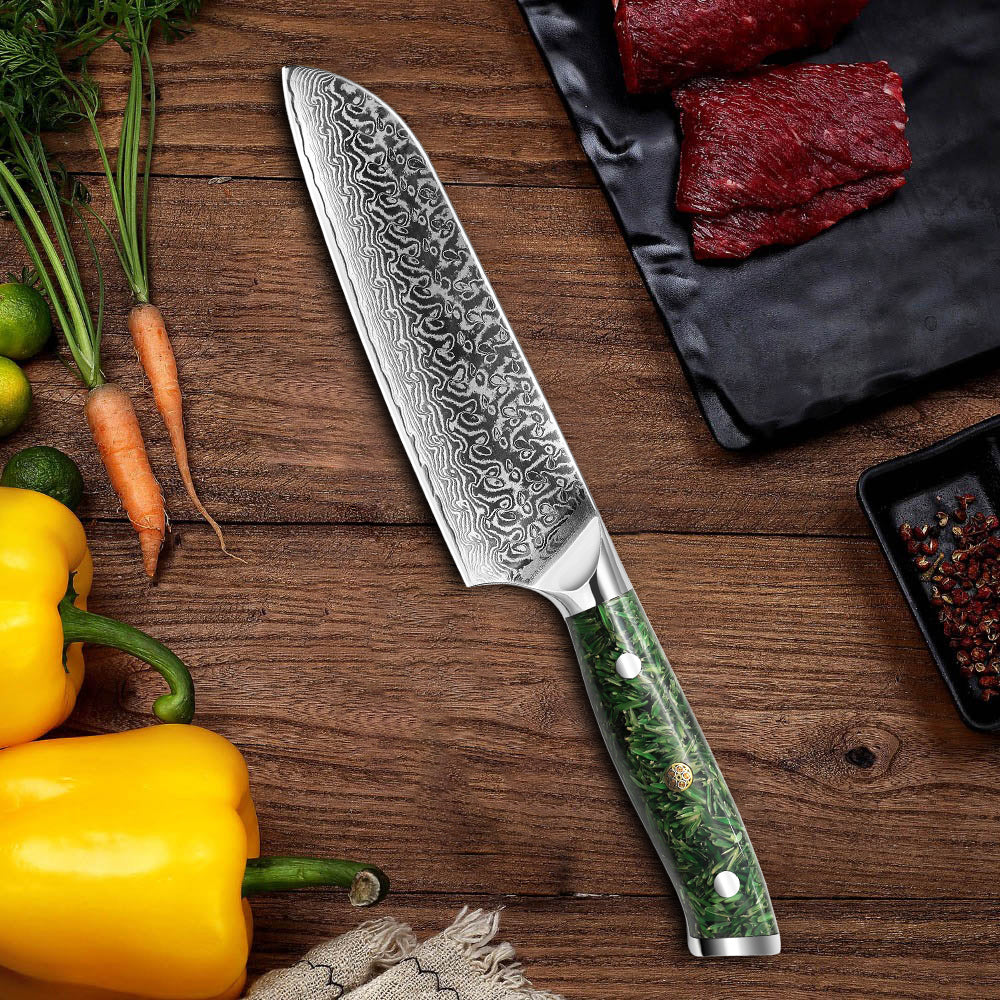 VG 10 Japanese Damascus Santoku Knife With 3-Metal Mosaic Rivet – SEIKO  KNIVES
