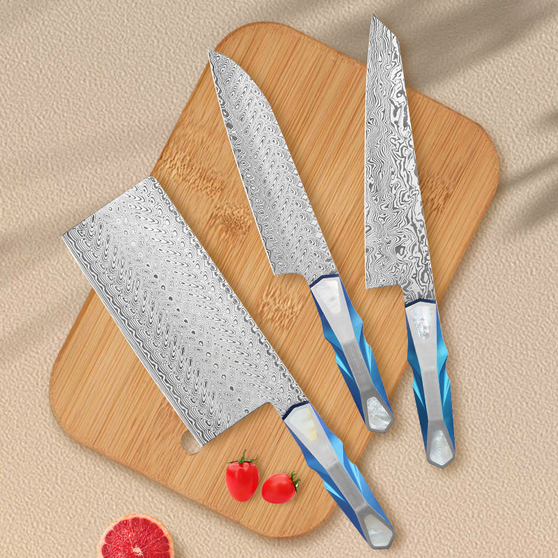 LAMBO FUTURISM Kitchen Chef's Knife, Damasteel Powder Steel, Titanium&Mother of Pearl