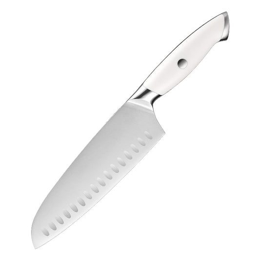 Creme White Series Santoku Knife, Hollow Edge, German 1.4116 Steel, ABS