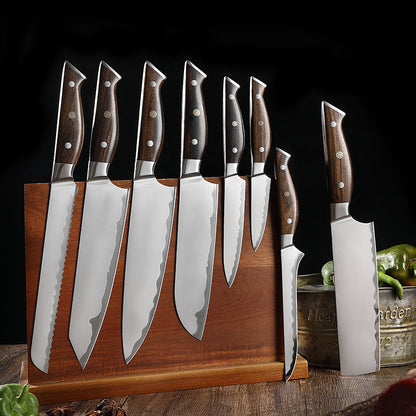 W Series Kitchen Chef Knife Set, Forged Stainless Steel, Brown
