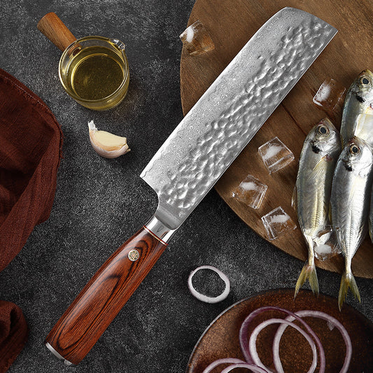 L Series 6.6-Inch Nakiri Knife, Damascus Steel, Wood, Red, LN1201