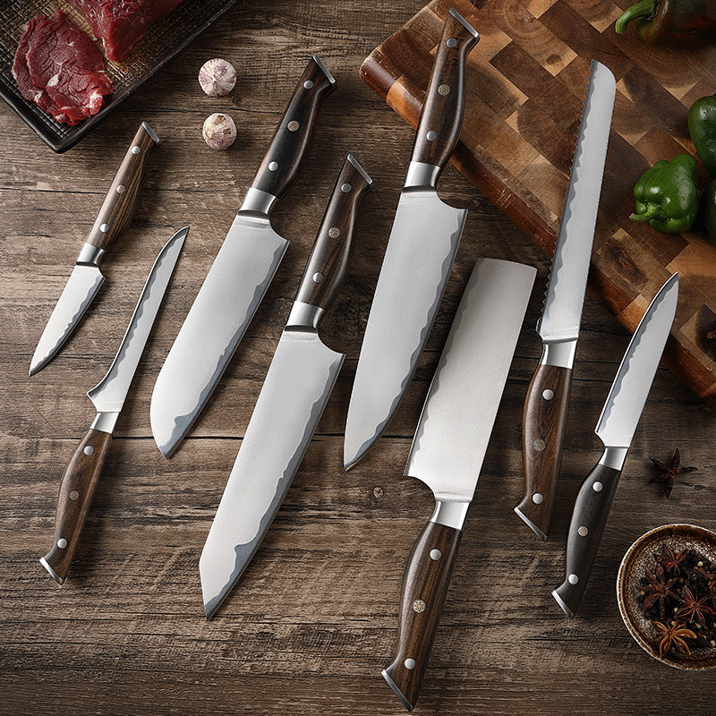 W Series Kitchen Chef Knife Set, Forged Stainless Steel, Brown