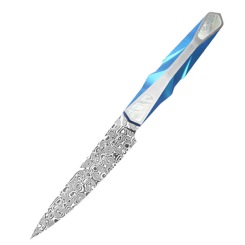 LAMBO FUTURISM 5-Inch Utility Knife, Damasteel Powder Steel, Titanium&Mother of Pearl