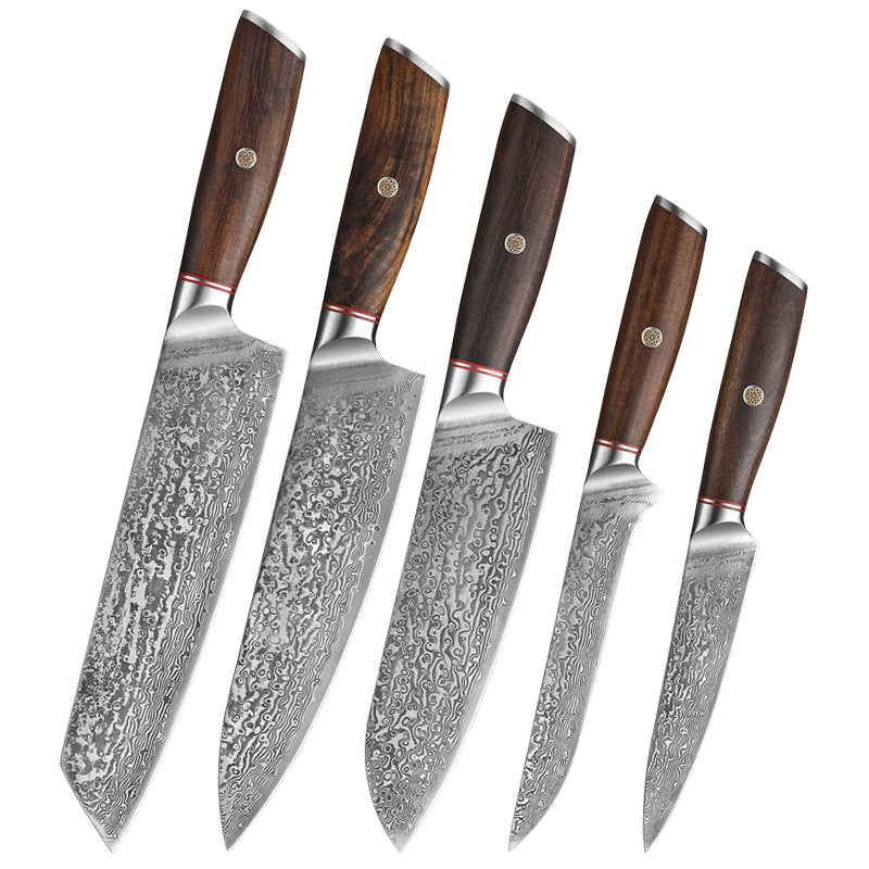 J Series Janpanese Kitchen Knife Set, Damascus Steel, Ebony Wood, Js11 