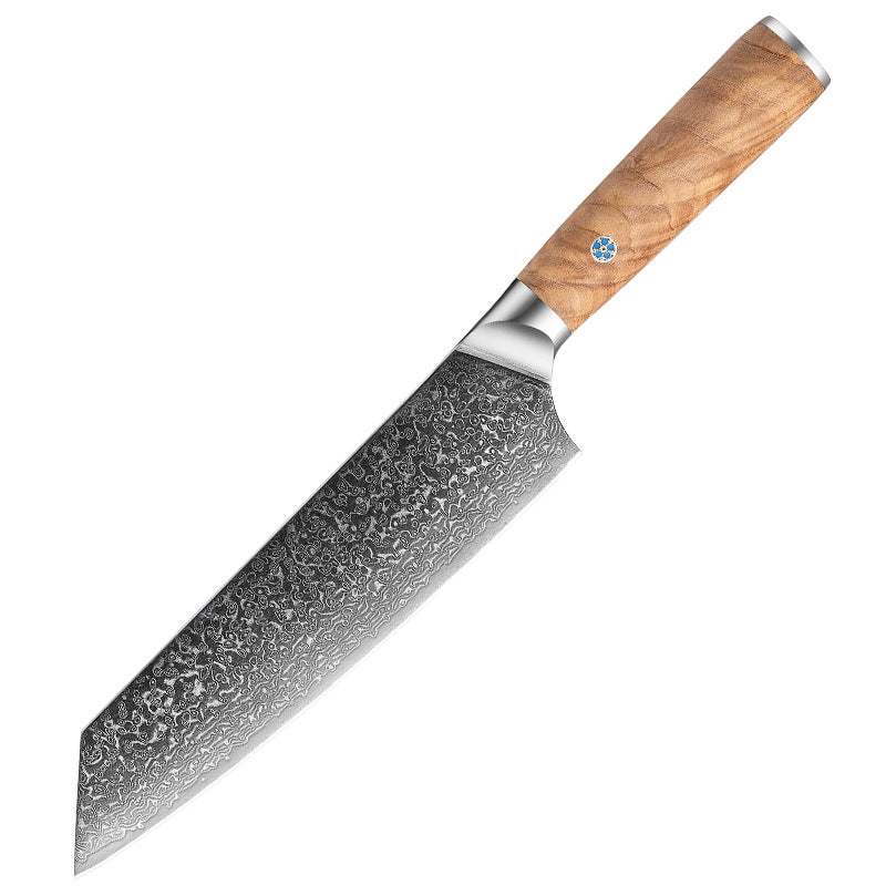 7.9-Inch Japanese Damascus Kitchen Kiritsuke Knife, Olive Wood