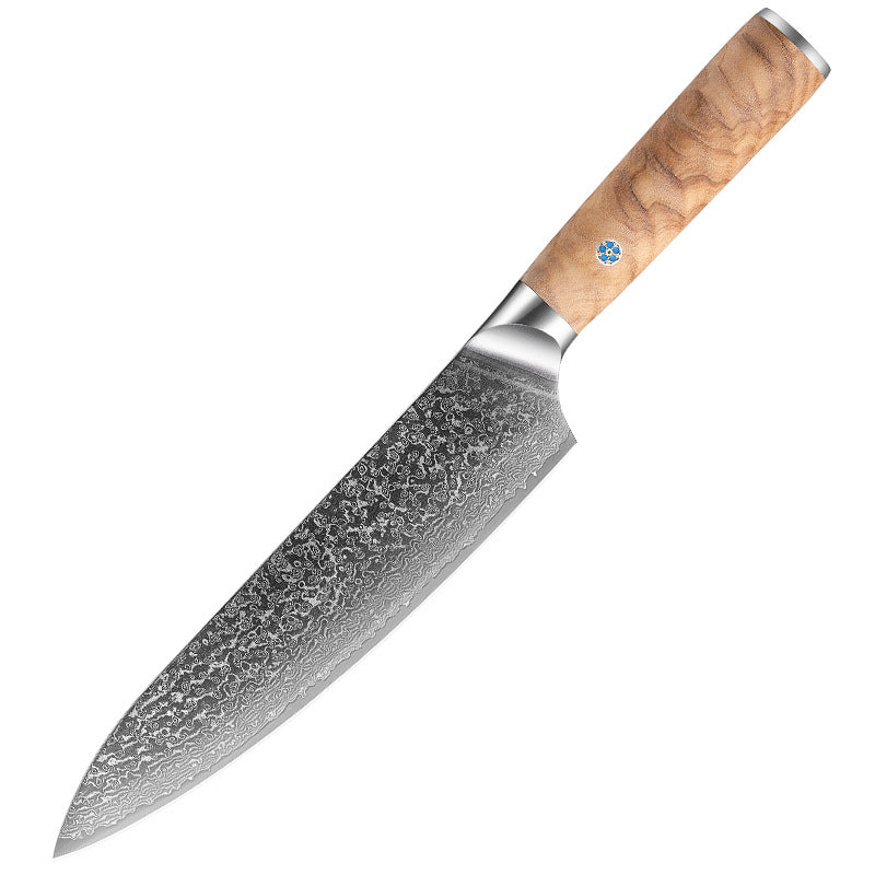 7.9-Inch Damascus Japanese Kitchen Chef Knife, Olive Wood