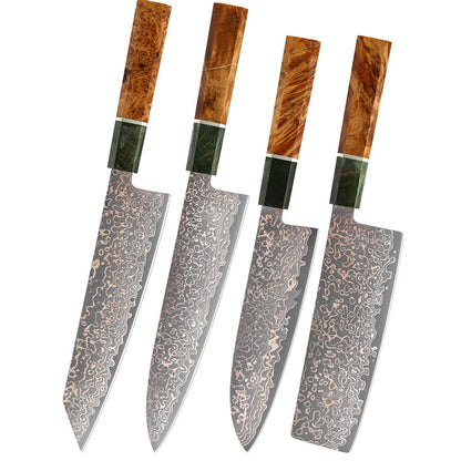 Copper Damascus Series Kitchen Knife, Stable Wood