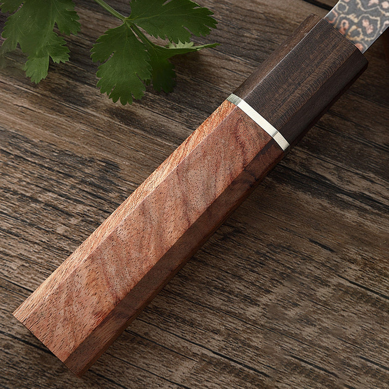 6.8-Inch Santoku Knife, Copper Damascus Steel, Ebony Wood, CDS111