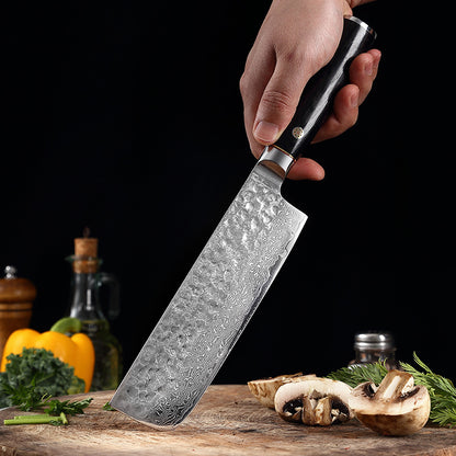 T Series 6.6-Inch Hammered Nakiri Knife, Damascus Steel, Wood, TN1201