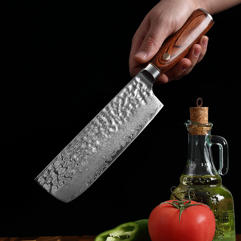 L Series 6.6-Inch Nakiri Knife, Damascus Steel, Wood, Red, LN1201