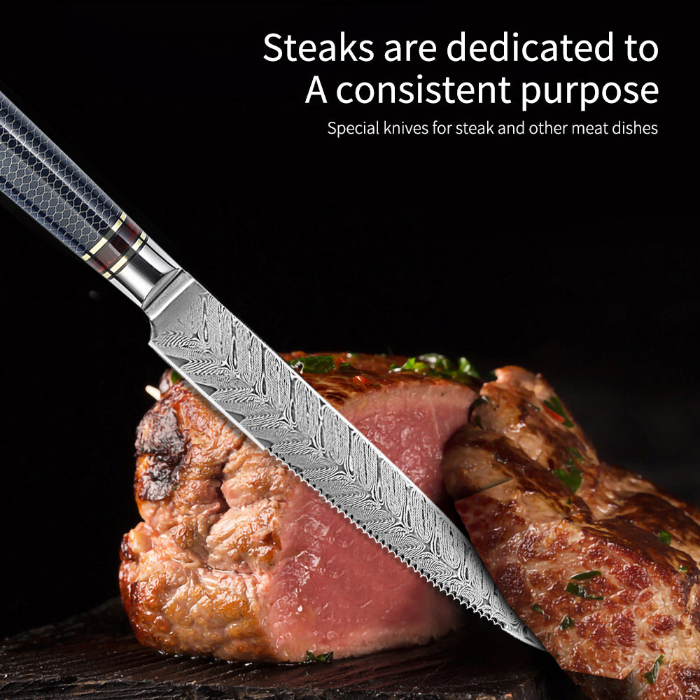 5-Inch Serrated Steak Knife, Damascus Steel, Resin, DT1202