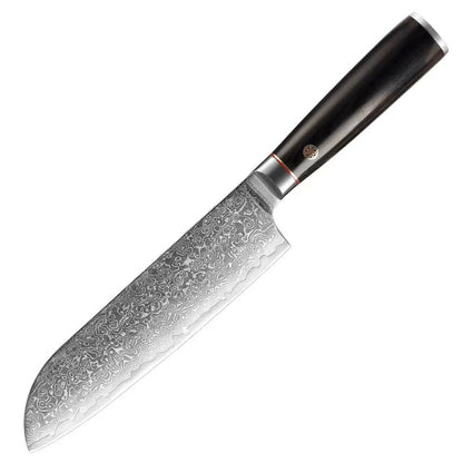 T Series 7-Inch Santoku Knife, Damascus Steel, Wood, TS1103