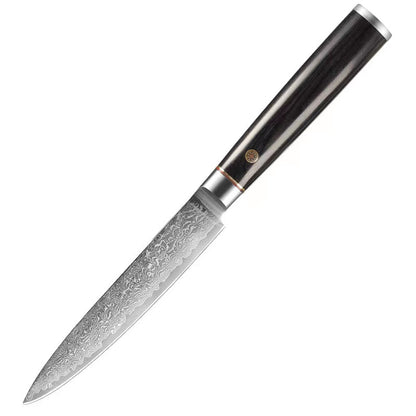 T Series 5-Inch Utility Knife, Damascus Steel, Wood, Black, TU1113