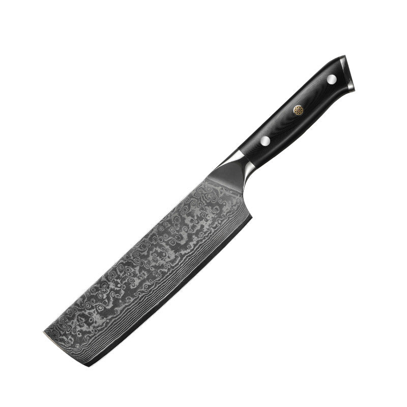 HexClad Damascus Steel 6.5 inch Nakiri Knife, Ergonomic Full Tang Handle, Silver