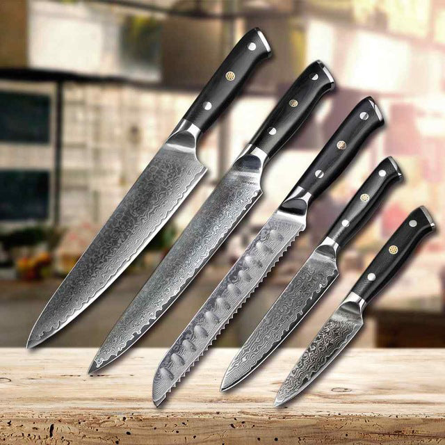5-Pieces Knife Set, Damascus Steel, G10, KS1152