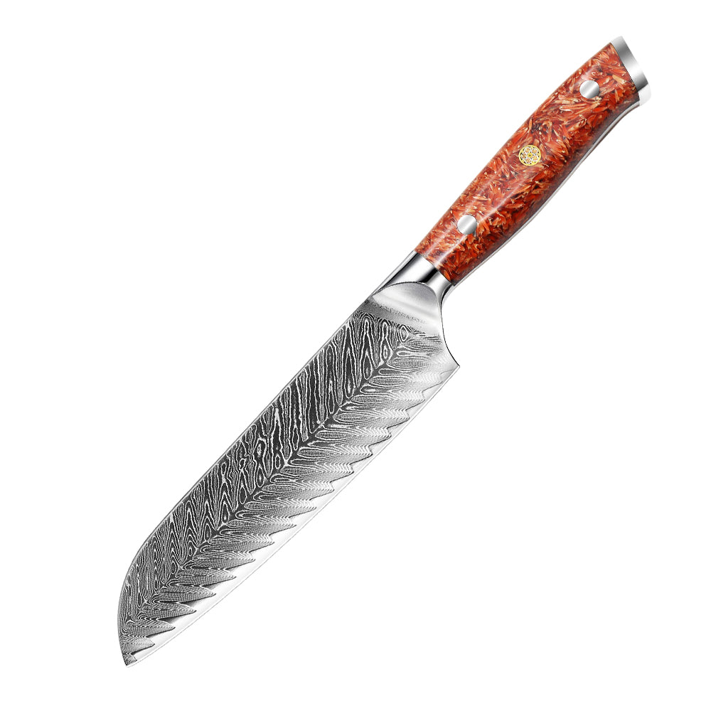 Cuchillo Santoku de acero de Damasco con mango de resina de 7 "