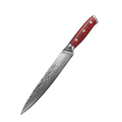 8-Inch Carving Knife, Damascus Steel, G10, Red, DA1102