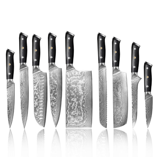 Classic 9-Pieces Knife Set, Damascus Steel, G10, KS1191