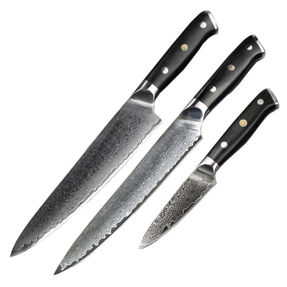 Ensemble de 3 couteaux utilitaires de couteau de chef en acier damas VG10