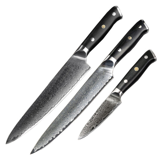 Classic 3-Pieces Knife Set, Damascus Steel, G10, KS1131