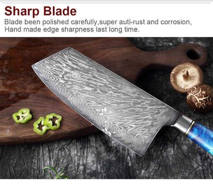 7-Inch Cleaver Knife, Damascus Steel, Resin, DV1103