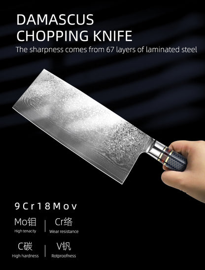 7.5-Inch Cleaver Knife, Damascus Steel, Resin, DV1103