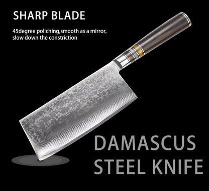 7-Inch Cleaver Knife, Damascus Steel, Pakkawood, DV1102