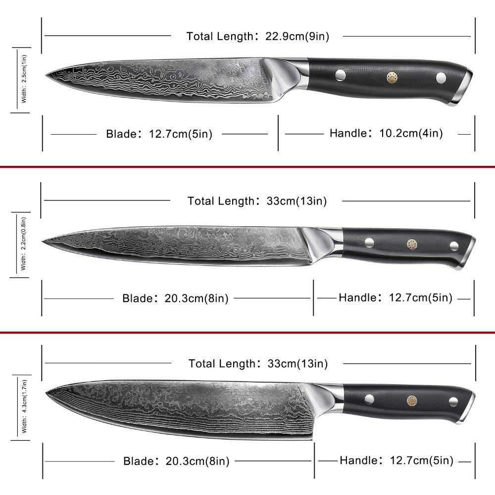 Ensemble de 3 couteaux utilitaires de couteau de chef en acier damas VG10