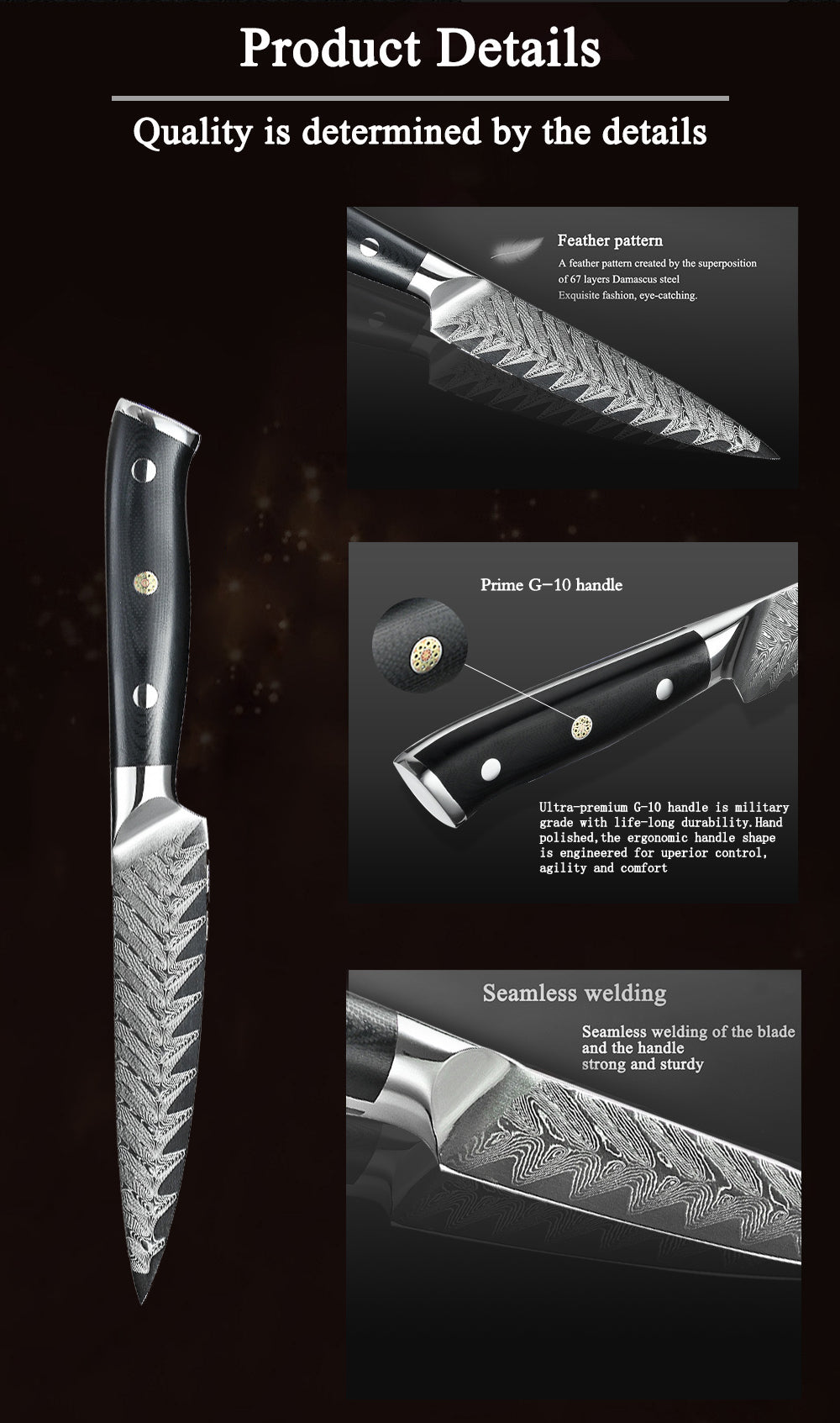 Classic 5-Inch Utility Knife, Damascus Steel, G10, CU1105