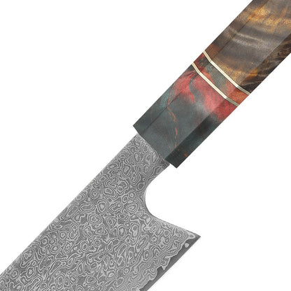 Cuchillo Kiritsuke de Damasco de 8 "con mango de madera estabilizada con resina