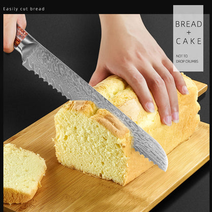 Cuchillo japonés para pan de Damasco de 8 "con mango de cáscara de trigo