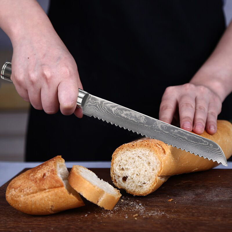 Cuchillo para pan Damasco de carbono graso de 8 "67 capas
