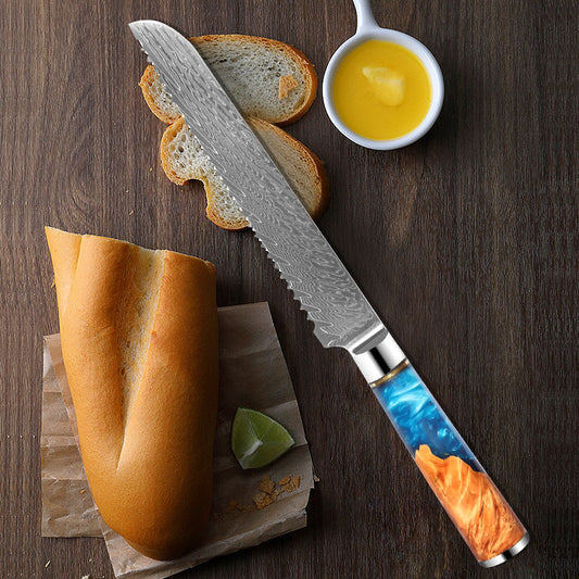 7.7-Inch Bread Knife, Damascus Steel, Resin, DE1103