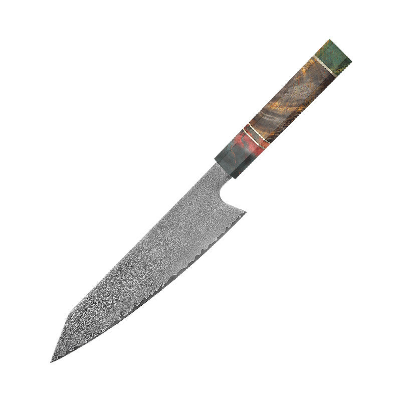 Cuchillo Kiritsuke de Damasco de 8 "con mango de madera estabilizada con resina
