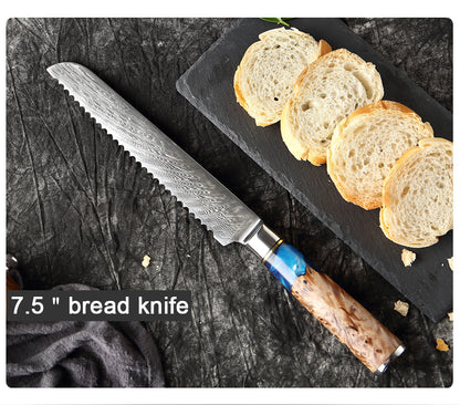 8" Blaues Damast-Küchen-Brotmesser mit Harzgriff